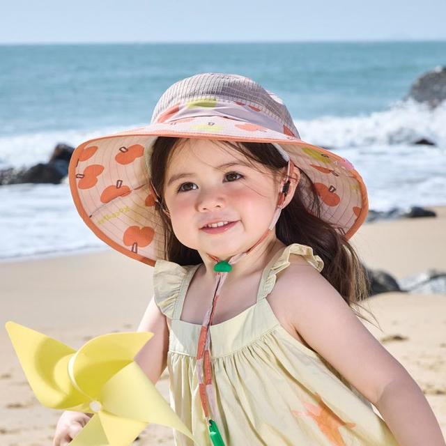 kk树 儿童防晒帽男女童防紫外线遮阳大檐渔夫帽