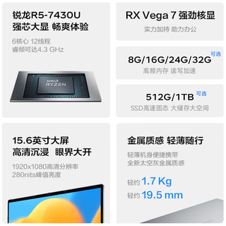  Lenovo/联想 P14H 高性能 笔记本电脑  15.6“锐龙7000系列丨高性能16+1T 1920*1080 AMD核显 R5 7430U 60Hz 16GB