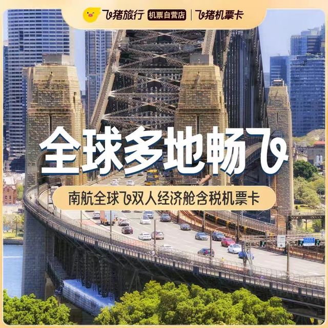 南航全球飞双人往返经济舱含税机票卡