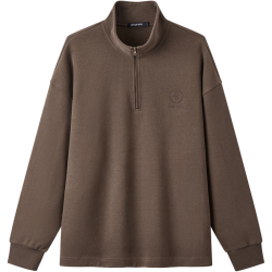 gxgjeans 【限时五折】 美式小标刺绣简约休闲宽松立领半开襟卫衣 棕色
