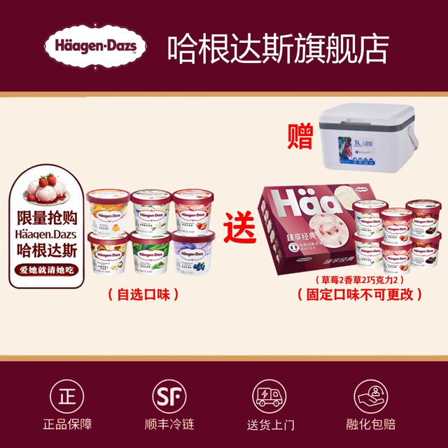 哈根达斯 经典杯冰淇淋 100ml*6 赠6连杯+5L保温箱