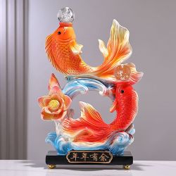 勤凯 锦鲤鱼摆件 两个鱼+两个水晶球 客厅家居酒柜乔迁新居办公室装饰