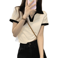  JEANSWEST/真维斯 纯棉 女士T恤 米撞棕 纯色 M