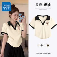  JEANSWEST/真维斯 纯棉 女士T恤 米色 棕色花_K M