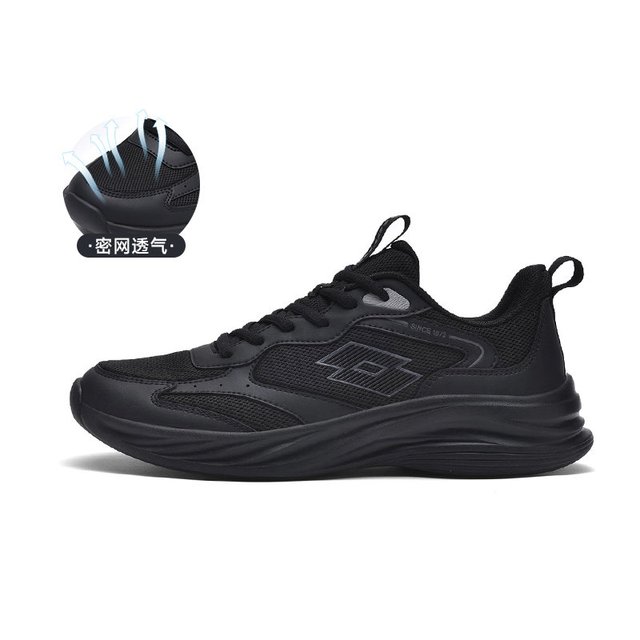 乐途 男鞋运动鞋2026春季新款黑色软底休闲鞋网面透气轻便跑步鞋子