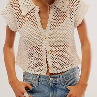free people 女士Lily Crochet Top 镂空针织上衣XS