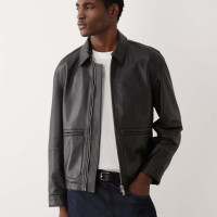 asos DESIGN real leather harrington in black
