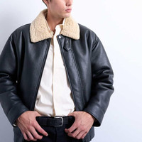 TOPMAN 男士仿皮飞行夹克 羊羔毛领