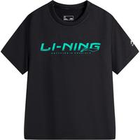 李宁 LI-NING童装儿童短袖T恤男女小大童运动生活简单休闲舒适短T上衣YTSU123 黑色-3 130