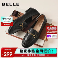 百丽 羊皮英伦风乐福皮鞋平底豆豆女单鞋JD021AA6 黑色 37