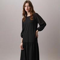 限尺码：ZARA 纯棉轻熟法式A字鱼尾遮肉长袖长款连衣裙