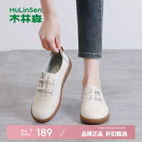木林森 女鞋休闲单鞋女士软底皮鞋工作通勤百搭一脚蹬女生鞋子中式盘扣