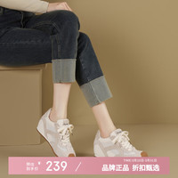 木林森 女鞋休闲德训鞋女士增高平底女鞋系带运动时尚厚底单鞋女生鞋子