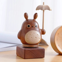 木易 摆件桌面木质龙猫解压治愈工位摆放无脸男檀木摆设 雨伞款+音乐盒底座（天空之城）
