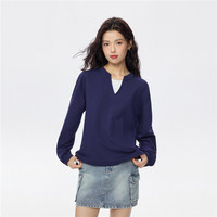  GIORDANO/佐丹奴 假两件设计 女士卫衣 13 钢蓝 XL