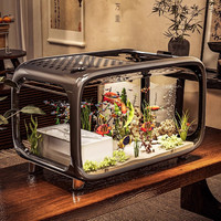 纳鸣鱼缸桌面生态缸小型水族箱带盖塑料透明一体成型家用客厅金鱼缸 经典黑-特大号/豪华轻奢款+增氧泵