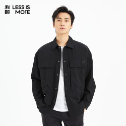利郎 轻时尚男装夹克男100%锦纶翻领青年通勤工装外套 黑 XL (175)