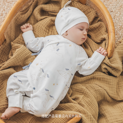 乖奇熊 新生婴儿纯棉连体衣春秋季长袖睡衣马年宝宝哈衣无骨和尚服