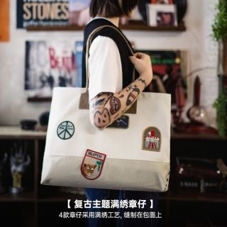 马登 帆布托特包大容量电脑包上课通勤手提报童包