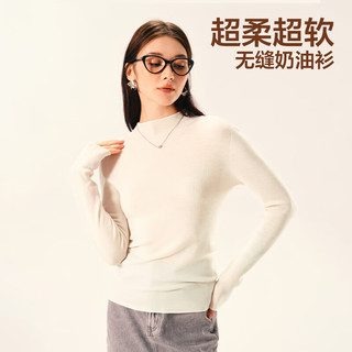 YANXUAN/网易严选 无缝一体针织 女士针织打底衫 高领-白驼拼色 M