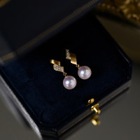 半日逅屿 波光粼粼高级感海水珍珠不对称耳钉法国设计轻奢风拉丝菱 菱形拉丝珍珠耳钉
