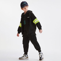 马骑顿 童装冬款款保暖超酷时尚连帽套装两件套 黑色 110