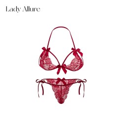 LADYALLURE 迷情罂粟 性感蕾丝蝴蝶结镂空文胸套装 LA-20221224