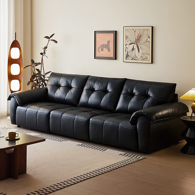 移动端、京东百亿补贴：全友 112132 复古风头层牛皮沙发 112132A皮沙发(左1+中1+右1) 大黑熊真皮轻奢高级感