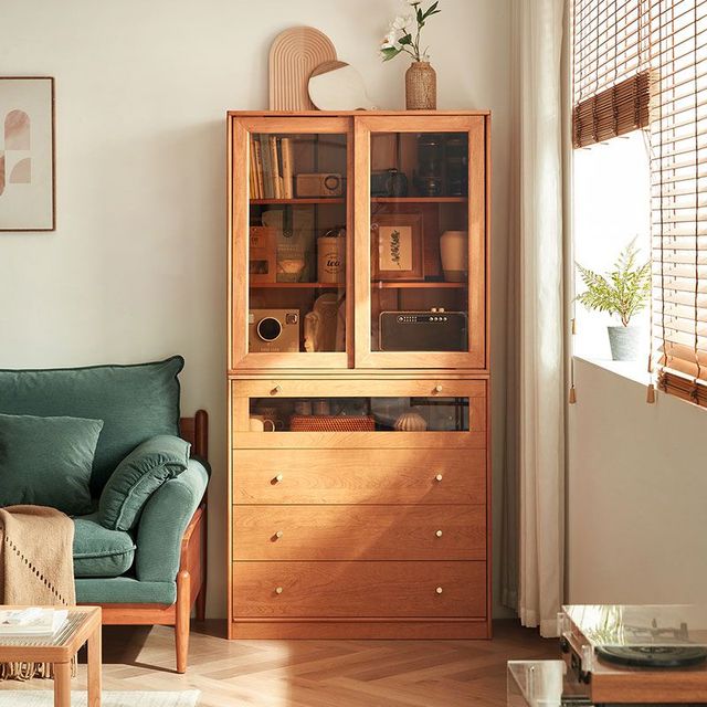 林氏家居 北欧书柜带玻璃门防尘推拉门储物柜落地客厅林氏木业KQ1X