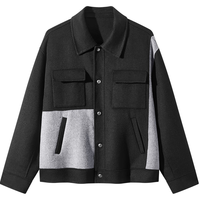  GXG 羊毛撞色格纹拼接 男士短大衣