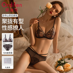 欧迪芬 女士睫毛蕾丝抑菌文胸罩套装