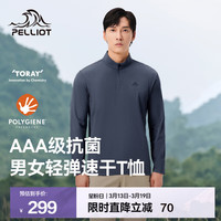 伯希和 速干t恤男女立领长袖春夏新款户外运动休闲跑步情侣健身上衣 原力蓝/速干