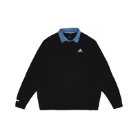 adidas 牛仔很忙加绒长袖复古百搭拼接翻领套头卫衣男女