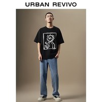 URBAN REVIVO 撞色棉刺绣印花 男士短袖T恤