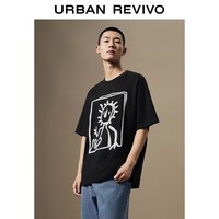 URBAN REVIVO 撞色棉刺绣印花 男士短袖T恤