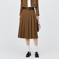 ONLY 秋季通勤穿搭复古高腰显瘦中长款百褶裙半身裙女