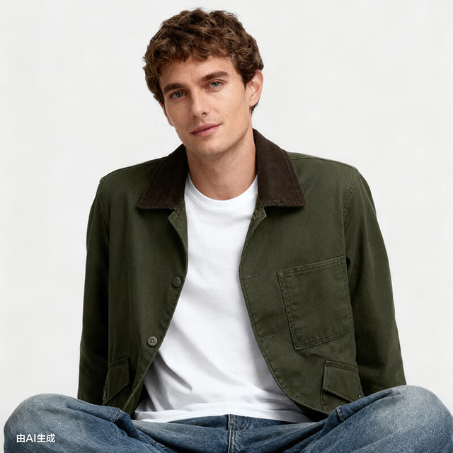 Gap 【巴恩风】100%棉翻领多口袋宽松夹克外套 799350