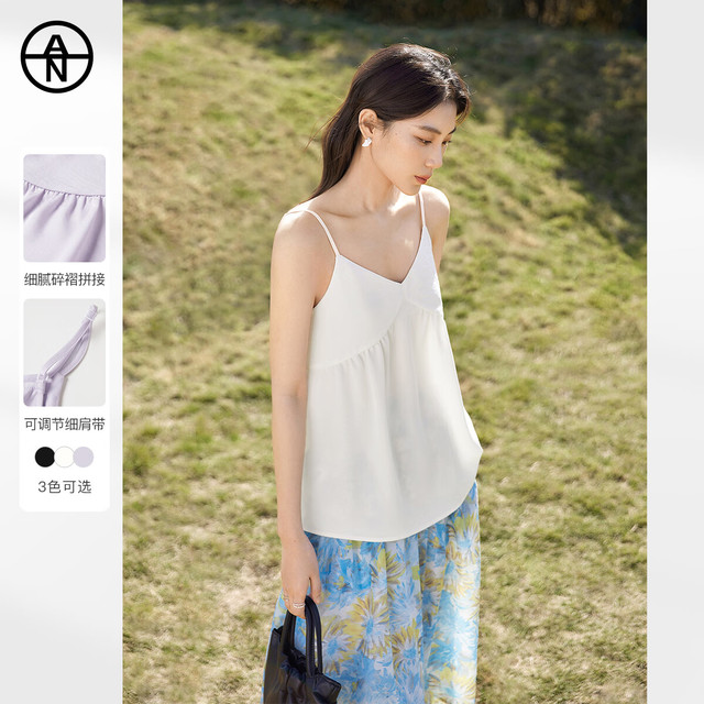 DUIBAI 设计感v领无袖吊带背心春季胖  米杏色 M 建议体重110-125