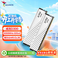 威刚 XPG系列 威龙D300 DDR5 6000MHz 台式机内存 马甲条 白色 64GB 32GBx2 C30