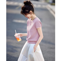 尚静 短袖针织衫女夏季新款女装小个子短款简约修身显瘦百搭体恤上衣女