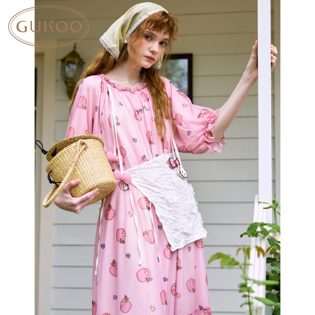 GUKOO x HelloKitty联名  网纱甜美女家居服睡裙 可外穿