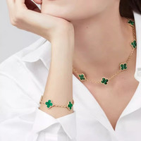 88VIP：梵克雅宝 Alhambra系列 四叶草五花手链 绿色孔雀石 【自营】中古99新