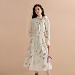 茵曼 女士晕染碎花飘带连衣裙