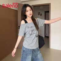 Baleno/班尼路 一字领斜肩设计 女士短袖T恤