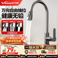 万和 厨房水龙头冷热三功能抽拉式洗菜盆龙头家用不锈钢洗碗盆水槽龙头