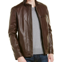 COLE HAAN Haan 歌涵 男士真皮摩托车夹克机车皮衣外套宽松休闲外套男 Java Medium