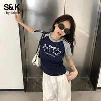  Baleno/班尼路 蝴蝶结撞色设计 女士短袖T恤
