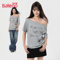 Baleno/班尼路 一字领斜肩潮流设计感 女士短袖T恤