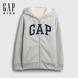 Gap 秋款logo仿羊羔绒 拉链连帽卫衣 灰色 130 /68(8-9岁)
