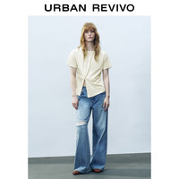 URBAN REVIVO 设计感扭结开衩 女士短袖T恤